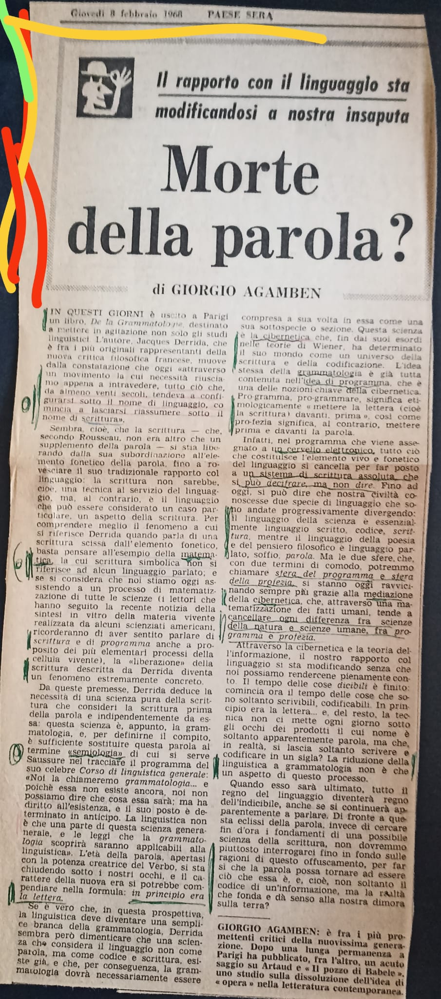 MORTE DELLA PAROLA? REC. DI AGAMBEN 